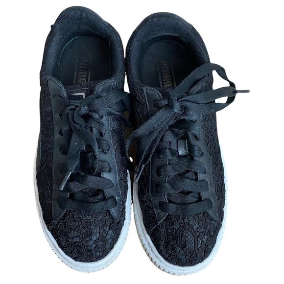 Puma Basket Classic Floral Lace Lace Up Platform Sneakers Sz 8 Black - Picture 2 of 10